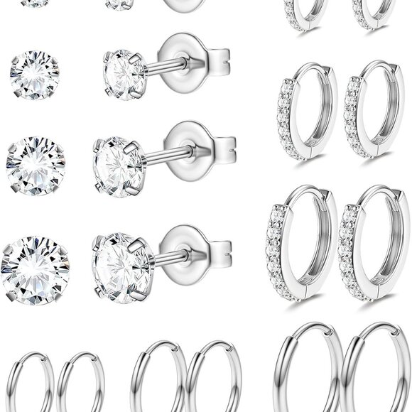 10 Pairs Hypoallergenic Surgical Steel Earrings Set for Multiple Piercings, Silv - Picture 1 of 7